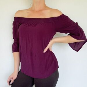 Express plum purple off-shoulder 3/4 bell sleeve blouse size XS